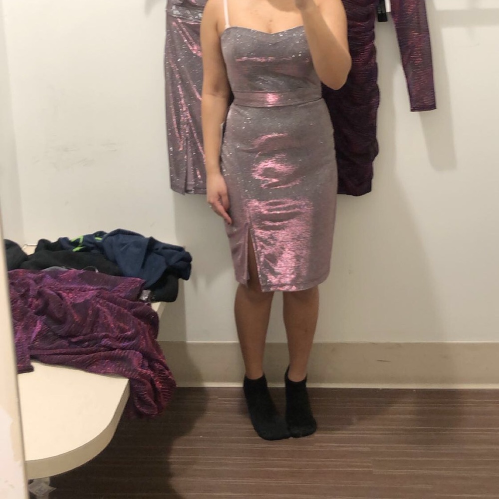 NWT holographic shimmer strapless mini dress